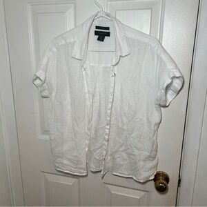 White Linen Short Sleeve Button-Up Shirt